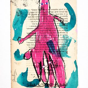 Pink Figure - Drawing on Vintage Book Page