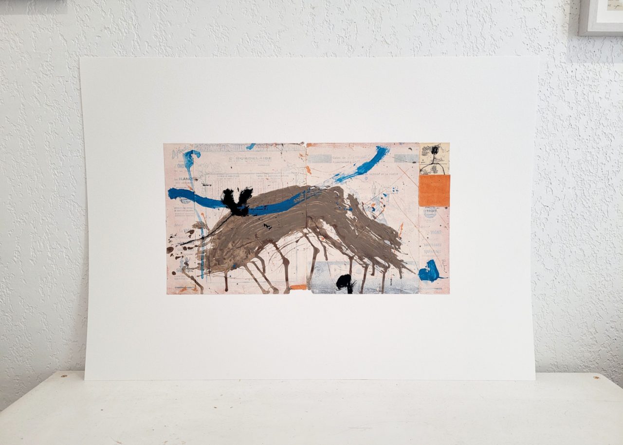 Brown Brushstroke - Drawing on Orange Vintage Paper - Image 3