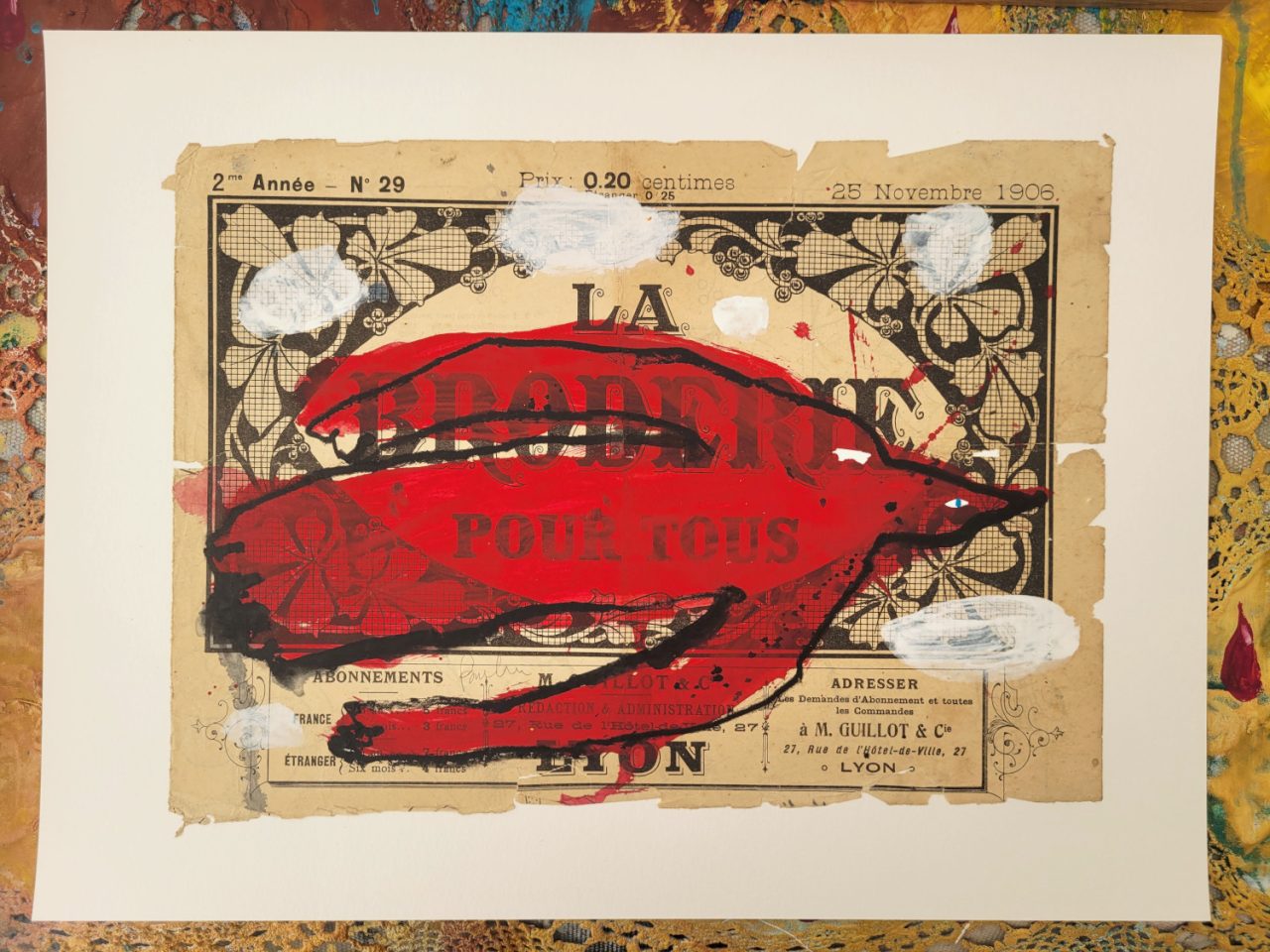 Poetic Bird XV - Painting on Vintage Paper - Image 3