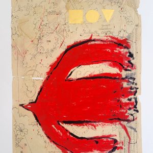 Poetic Bird XXX - Painting on Vintage Paper